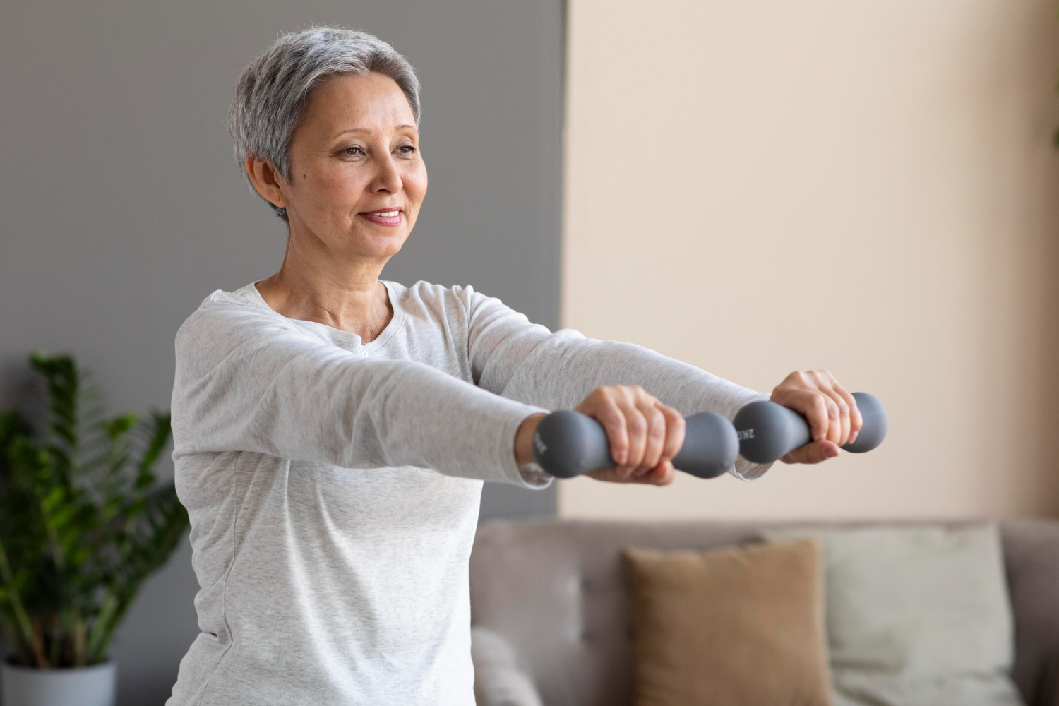 senior woman training at home